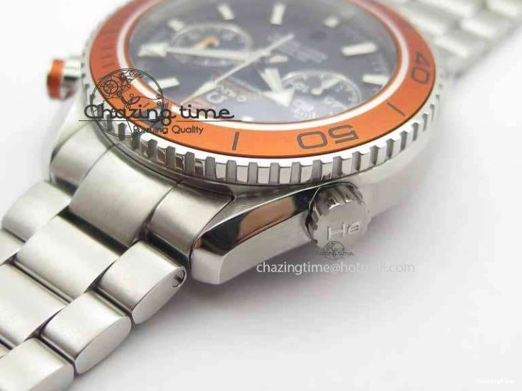 0517 Sophisticated Planet Ocean Master Chronometer Chrono SS OM 1:1 Best Edition Orange On SS Bracelet A 8156